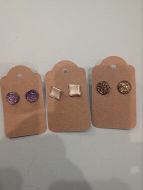 Source Unknown Purple, Rose Gold, Gold Druzy & Square Stud Earring Trio
